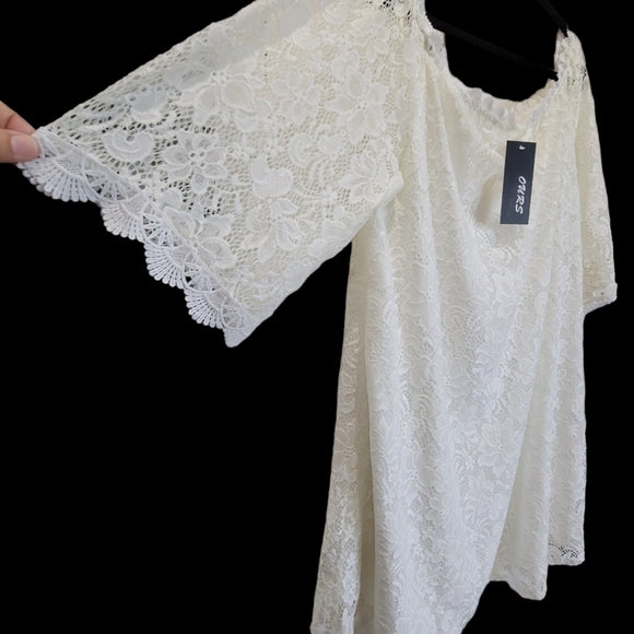 NWT 2XL Cream Over the Shoulder Lace Midi Dress - Picture 2 of 4